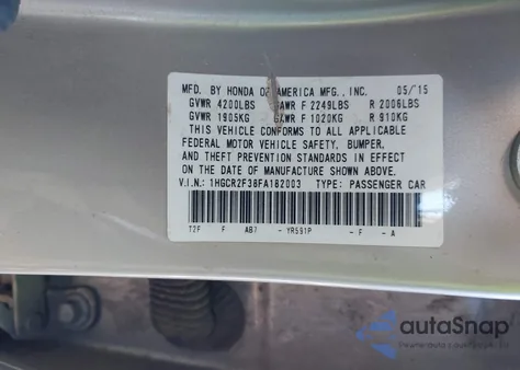 2015 Honda Accord Lx z USA, uszkodzony, nr VIN 1HGCR2F38FA182003